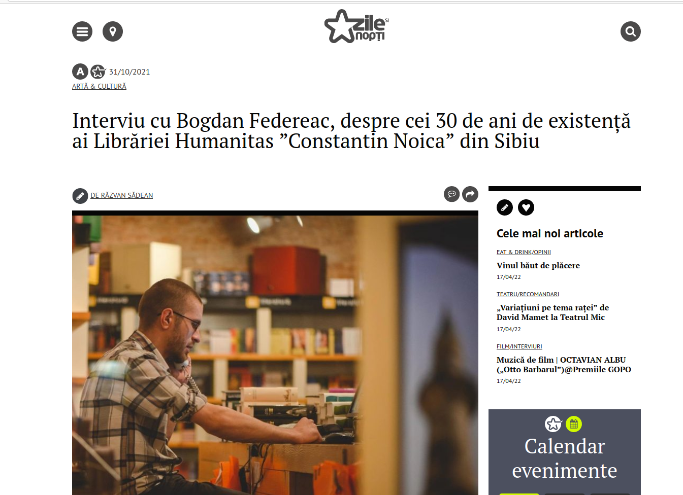 Interviu cu Bogdan Federeac, despre cei 30 de ani de existență ai Librăriei Humanitas ”Constantin Noica” din Sibiu